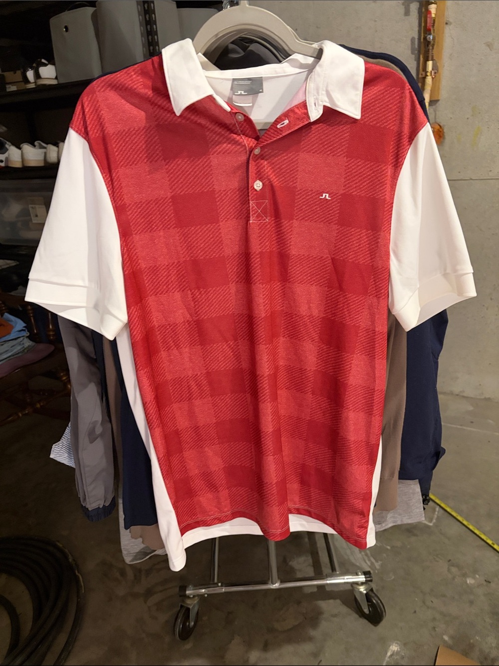 J.Lindeberg Red Plaid Polo with White Sleeves